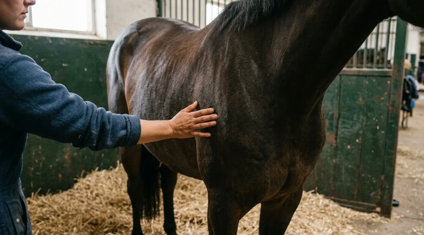 Main posée sur le flanc d’un cheval pour observer sa respiration