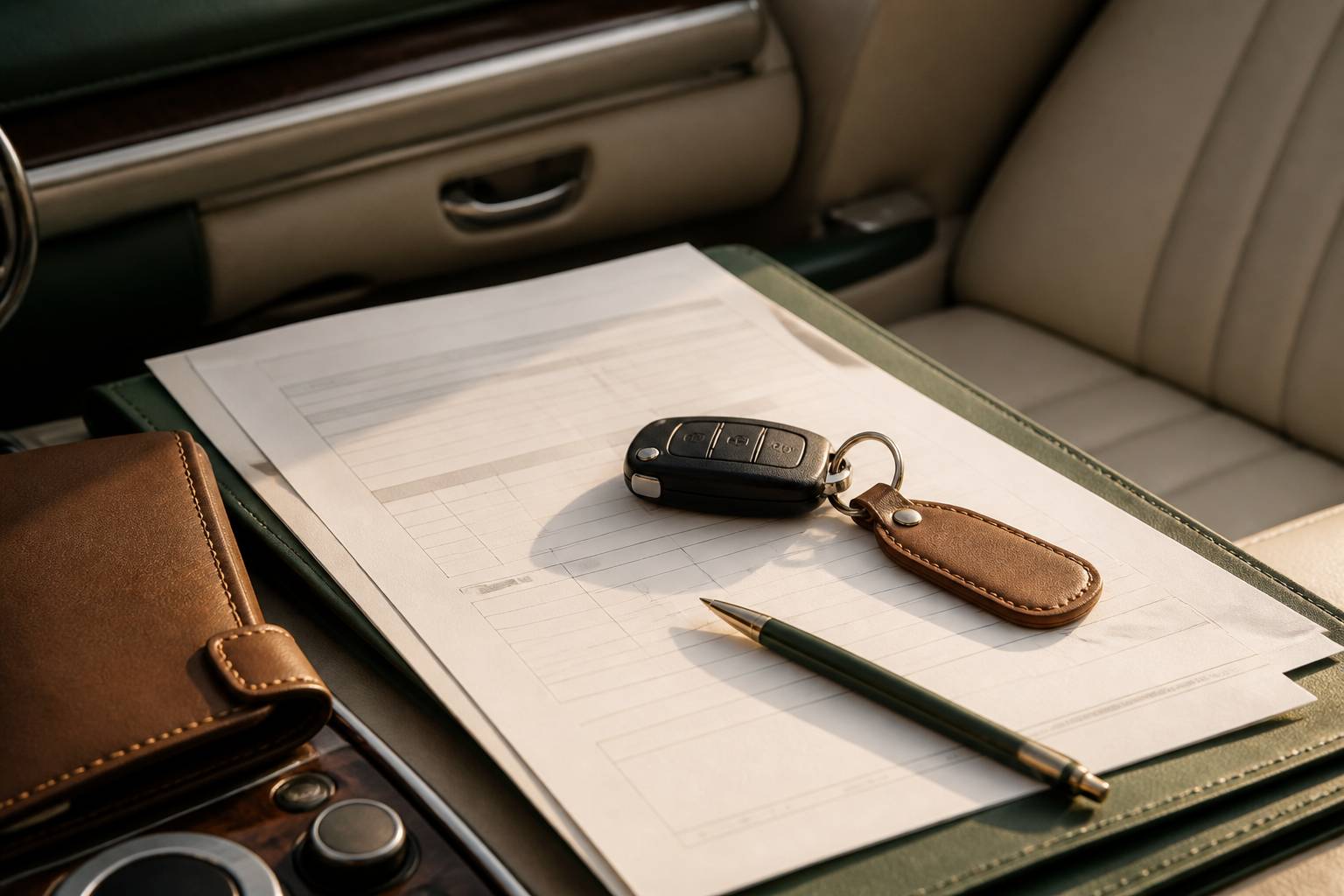 Clés de voiture et documents de vente sur un bureau