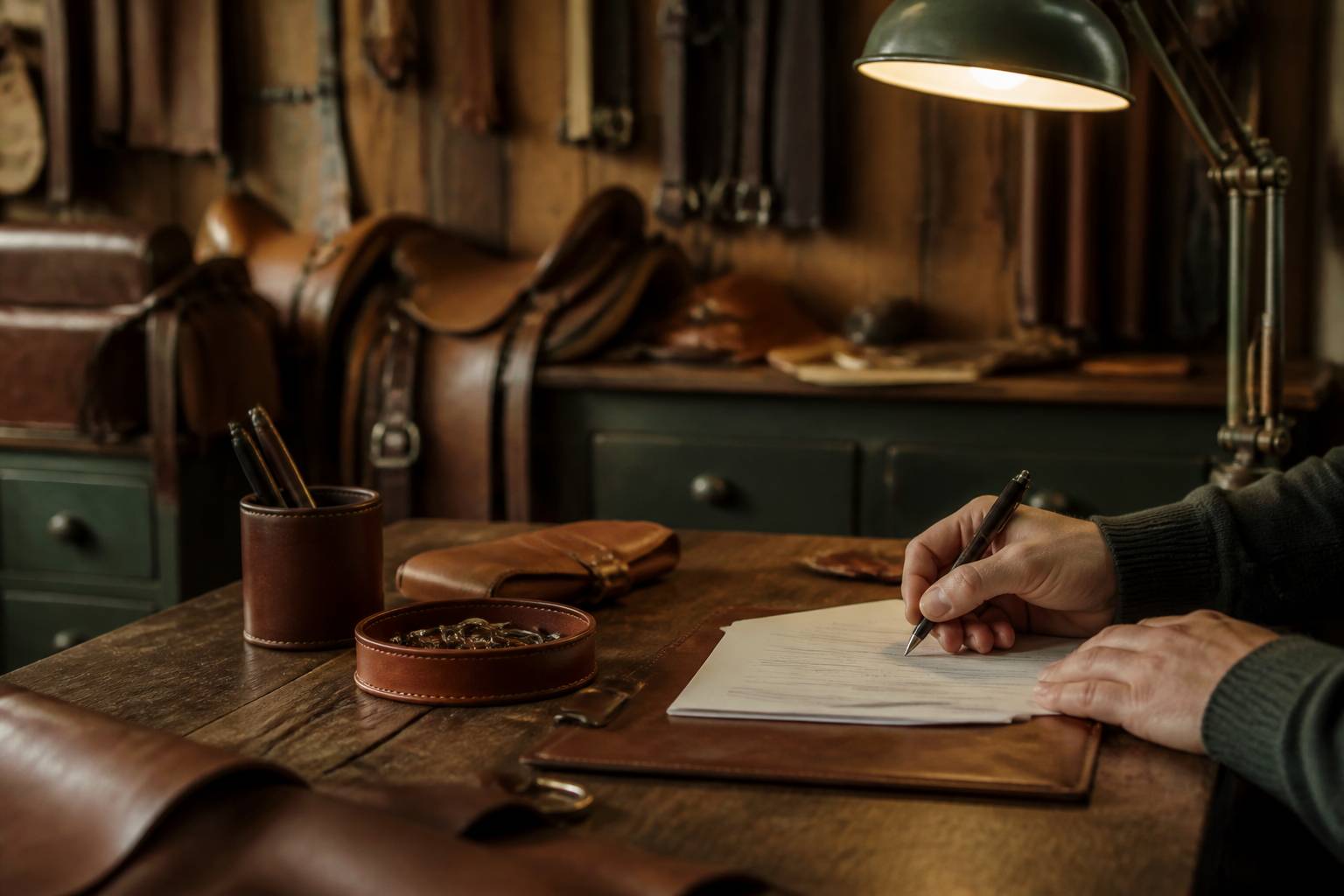Main signant un contrat de demi-pension sur un bureau en bois, stylo à la main